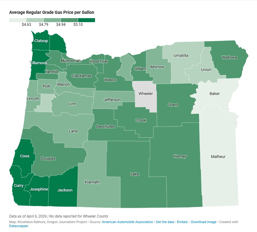 Oregon gas prices fifth-highest in nation